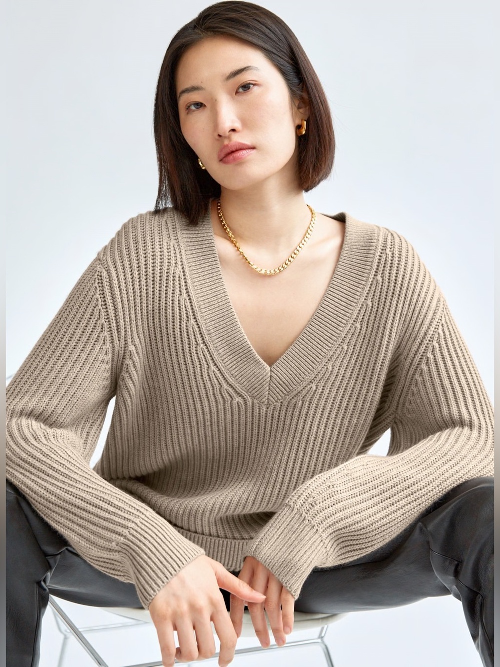 Babaton (Aritiza) ‘Roger’ Merino Wool Oversized Sweater in Heather Oat Beige